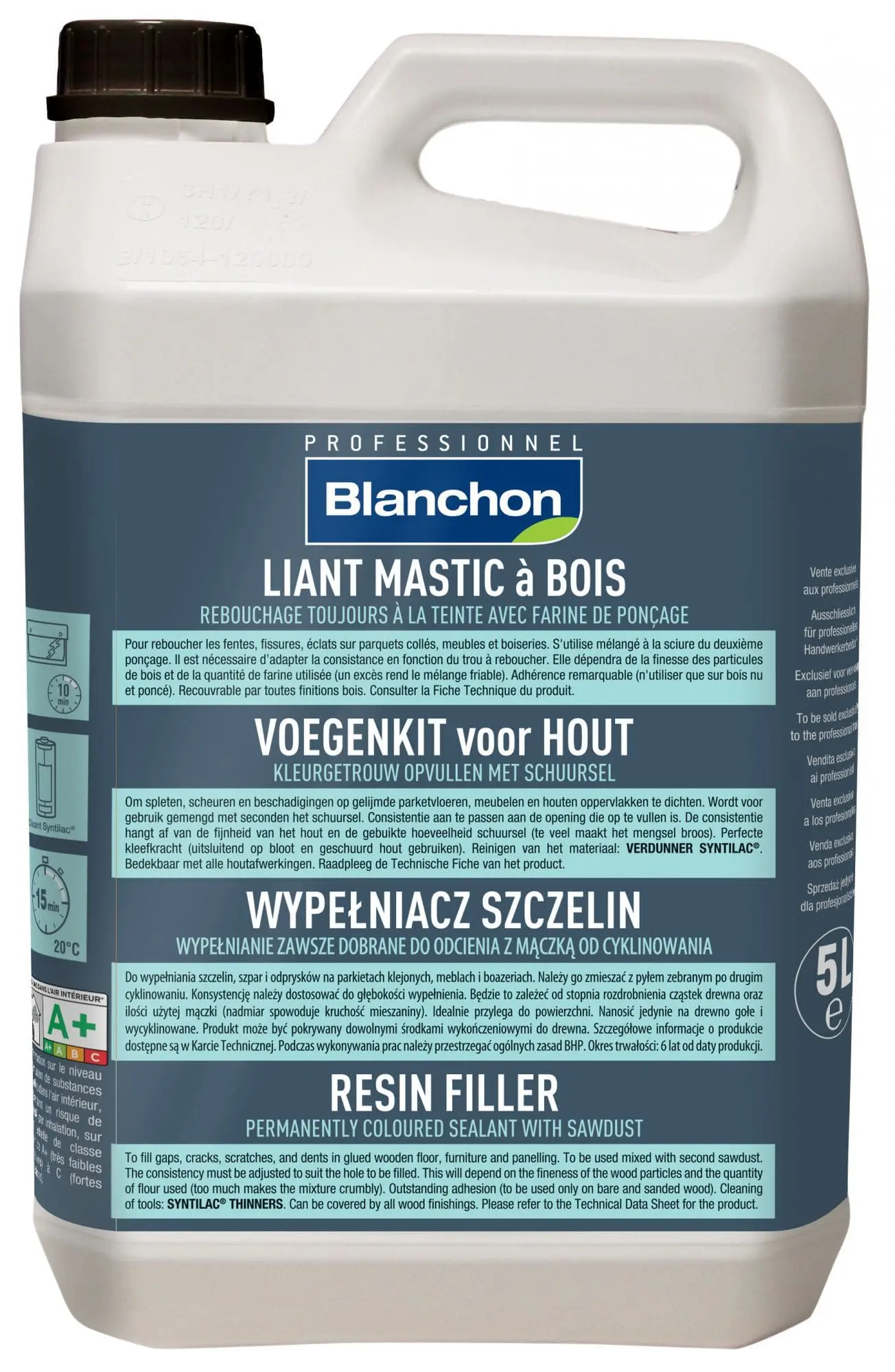 BLANCHON - Liant Mastic à Bois - Reboucheur à Teinter à La Poussière De Bois - 1L, 5L Ou 10L 2 BLANCHON - Liant Mastic à Bois - Reboucheur à Teinter à La Poussière De Bois - 1L, 5L Ou 10L – Image 2
