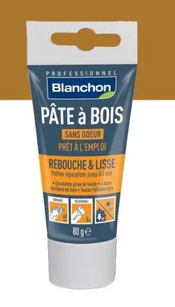 BLANCHON - Pâte à Bois - Rebouchage & Lissage - 80g - 250g - 500g - Différentes Teintes -Scheppach Soldes Magasin Pate a bois Blanchon teinte chene dore