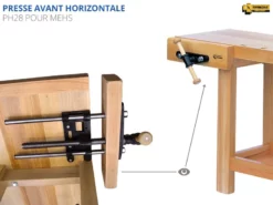 ETABLIS FRANCOIS ÉTABLIS FRANÇOIS - MEHS Etablis Menuisier Ebéniste Avec Presse Avant Horizontale PH28 (Longueur : 1500,2000,2200 Et 2400 Mm) -Scheppach Soldes Magasin eTABLIS FRANcOIS MEHS Etabli Menuisier Ebeniste avec pre 2